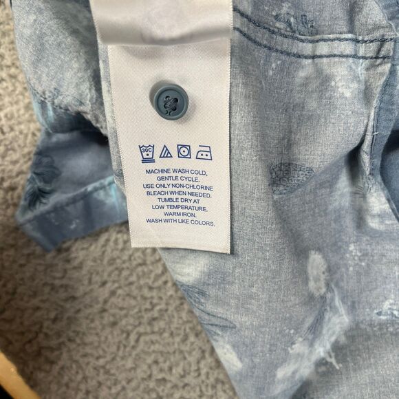 Hurley Shirt Men XL Blue Skull Floral Bird Palm Tree Button Pocket Surf Skate - Picture 13 of 14